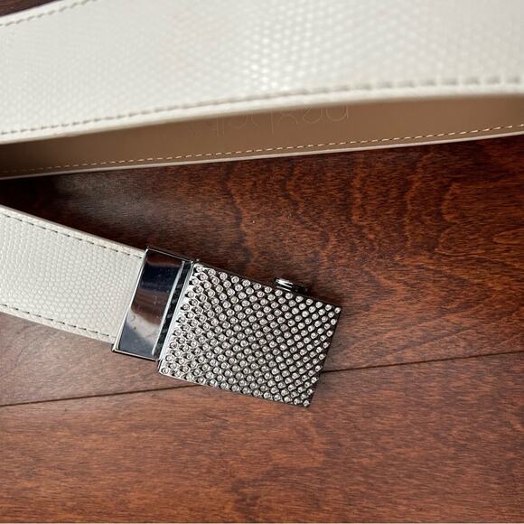 Nexbelt Women’s “Python Snake” White Leather Belt w/ Rhinestone Buckle,No Holes - Picture 4 of 13